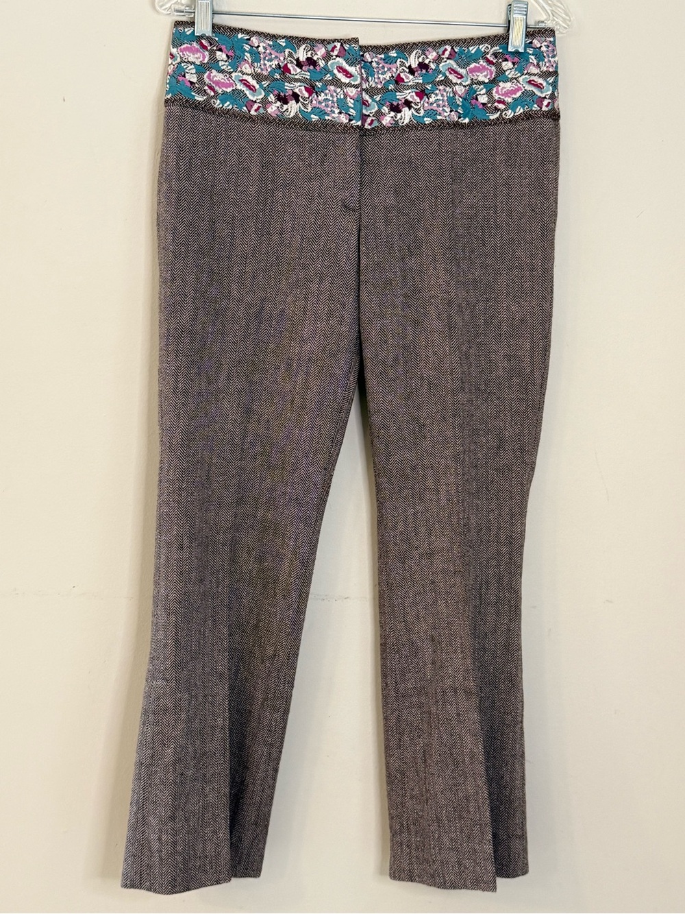 Marciano pants herringbone floral embroidered pink satin SZ 4